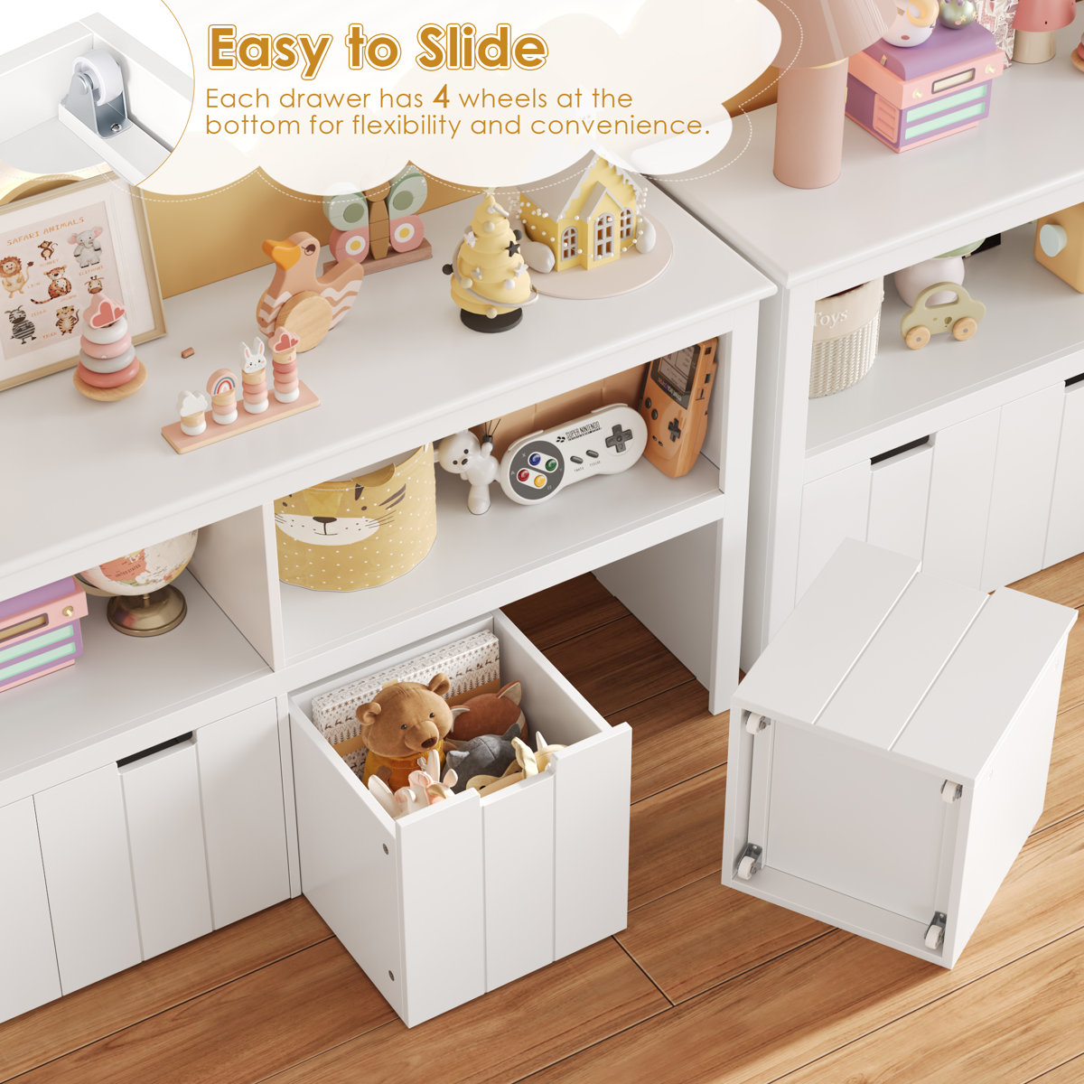 Bayze Bookcase with Removable Drawers, White